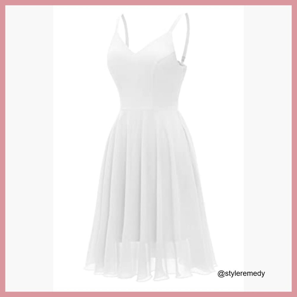 Polyester Spandex Spaghetti Strap Swing Dress Cas… - image 4